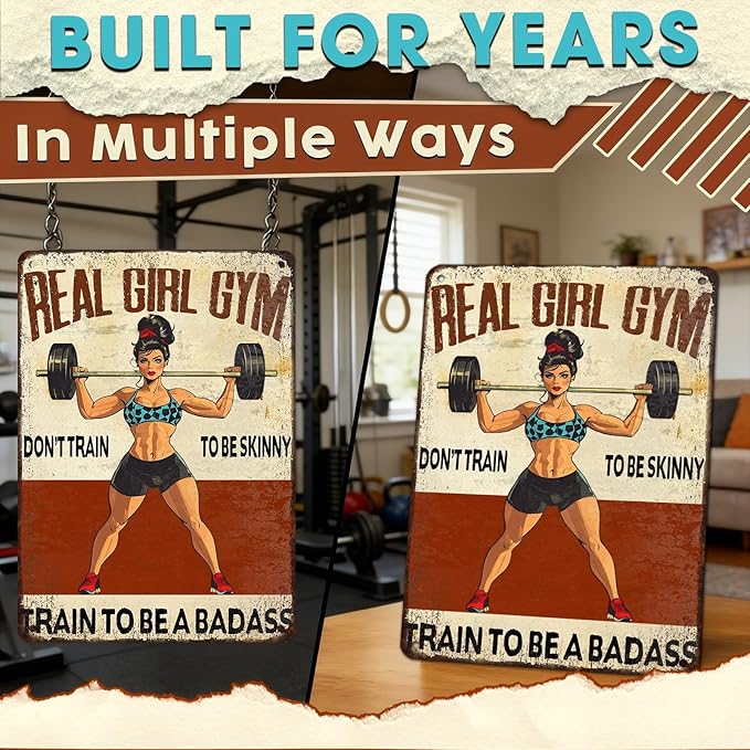 Woman Gym Vintage Tin Sign Don't Train To Be Skinny Train To Be A Badass Metal Tin Signs Funny Weightlifting Workout Decor House Decoration 12x16inch