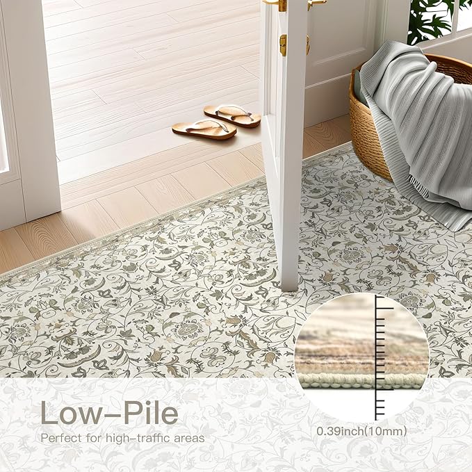 5×7 Washable Large Area Rugs for Living Room, Floral Soft Rug Non Slip Stain Resistant Carpet for Bedroom Dining Room Kitchen Farmhouse Home Decor，Beige Multi 061