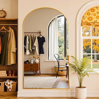 Full Length Mirror, 72"x44" Arched Full Body Mirror, Oversized Floor Mirrors, Leaning Free Standing Mirrors, Hanging Mounted Large Mirrors for Bedroom Dressing Room, Cloakroom, Gold