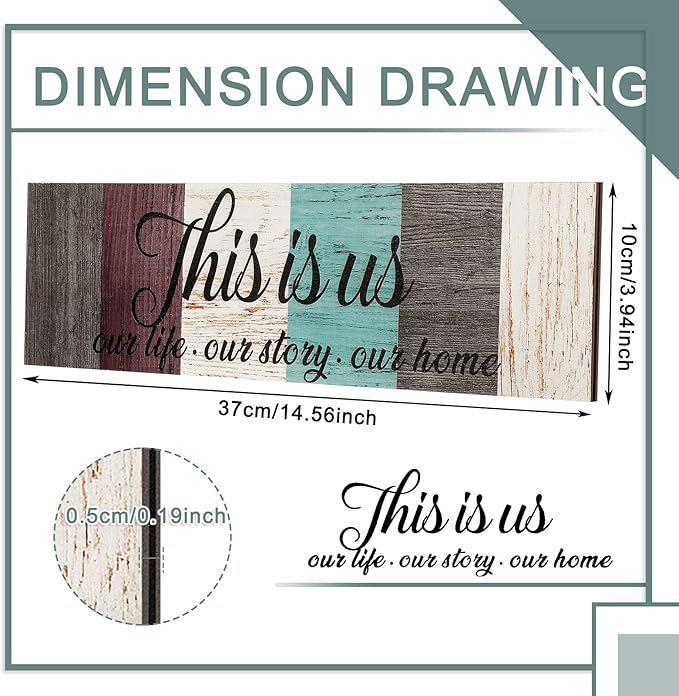 3 Pieces Family Wooden Sign This Is Us Sign Rustic Wooden Family Home Decor Together Hanging Wall Decorations for Living Room Kitchen Bedroom Laundry Bathroom Warming(Dark Brown, Red, Beige, Blue)