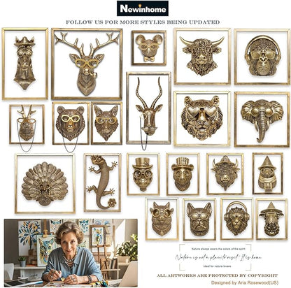 Animal Heads Wall Decor (Includes Metal Frame) Resin Animals Sculptures Head Wall Hanging Decoration Gold vintage Wall Sculpture for Living Room Bedroom Office(Panda)
