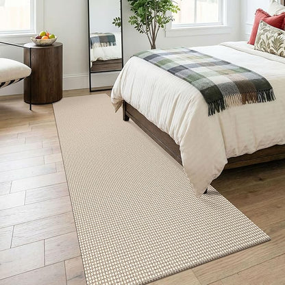 KOZYFLY Runners for Hallways 3x8 ft Washable Kitchen Runner Non Slip Rubber Backed Hall Runners Cotton Entryway Runner Rugs for Indoor Backdoor Bedroom Kitchen, Ivory/Camel/Brown