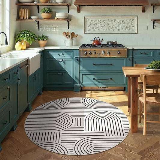 Washable Rug 6ft Area Rugs for Living Room, Abstract Rug for Bedroom, Soft Rainbow Non Slip Throw Rugs with Rubber Back, Low Pile Stain Resistant Boho Geometric Carpet for Dining Room,LightCamel