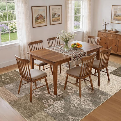 UERMEI 6x9 Area Rug Washable, Brown Modern Geometric Rugs for Living Room, Non-Slip Patchwork Carpet, Stain Resistant Low-Pile Foldable Rug for Bedroom Dining Room - Warm Brown