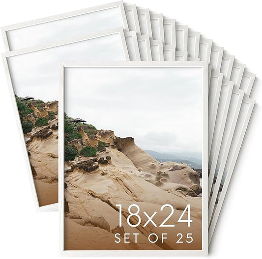 HAUS AND HUES White Oak Wood 18x24 Picture Frames - Bulk Set of 25, Natural Frames for Posters and Photos