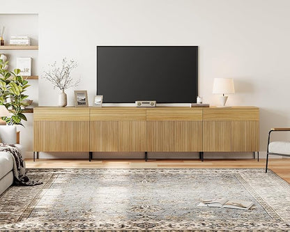 WAMPAT Large Fluted TV Stand TVs up to 120 inch, 126" W Modern TV Entertainment Center with Storage Cabinets and 4 Drawers & 8 Doors, Wood Media TV Console Table with Storage for Living Room, Oak