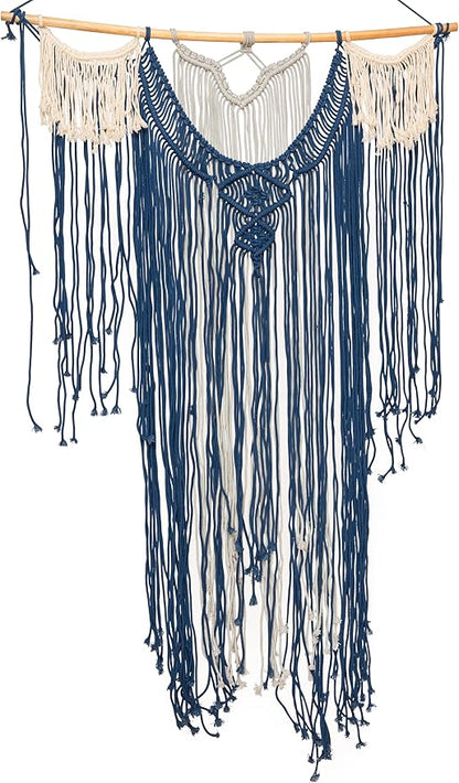 Concepts Tricolored Macrame Wall Hanging Large 36x48 Handmade Boho Wall Hanging Navy Gray Natural Cotton Macrame Wall Art Tricolor Woven Bohemian Wall Decor for Living Room Bedroom Hallway
