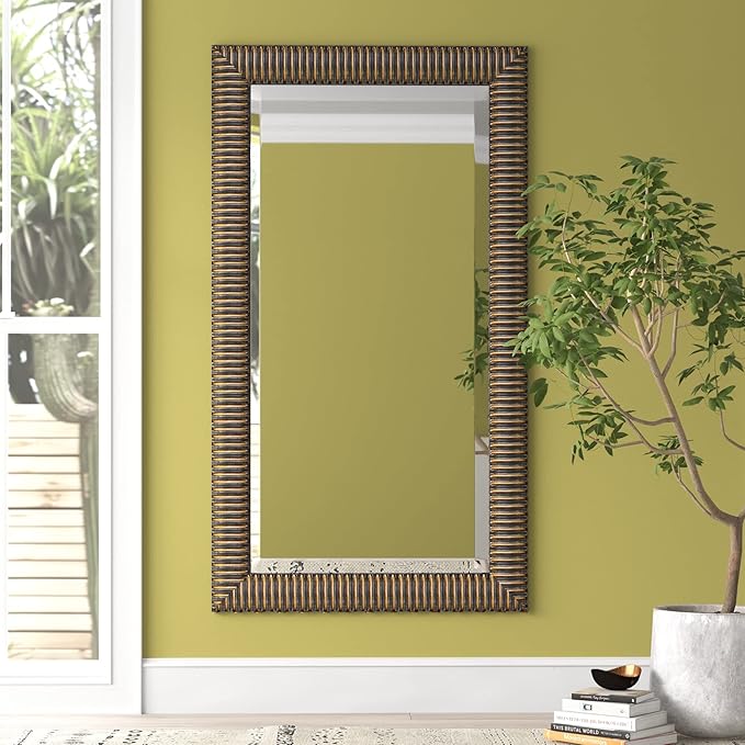 Howard Elliott Collection Alexander Leaning & Standing Full Length Oversized Mirror, Traditional Antique Bronze Wall Mounted Floor Mirror with Wood Frame, for Home, Living Room & Bedroom, 82 x 46 Inch
