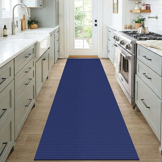 KOZYFLY Woven 3x7 Washable Kitchen Runner Rug, Non Slip Wide Runners for Hallway, Cotton Entryway Runner, Braided Floor Carpet for Entry, Kitchen, Bedside, Hall, Royal Blue/Navy
