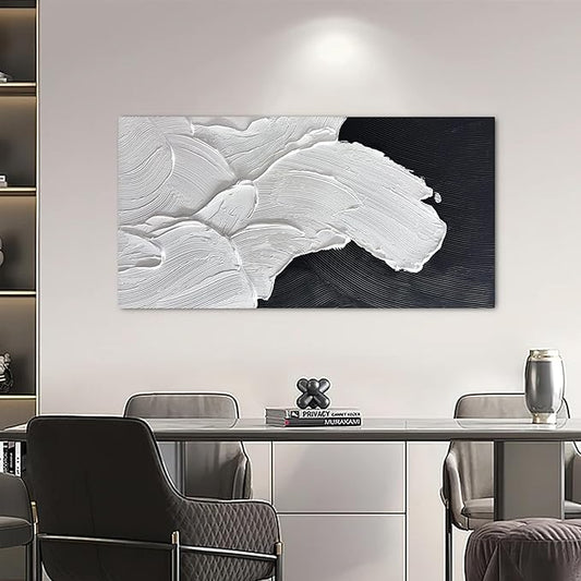 Tarfupth Black and White Abstract Wall Art for Living Room Hand-Painted Large Abstract Wave Oil Paintings Artwork for Bedroom Office Home Decor 24x48 Inch