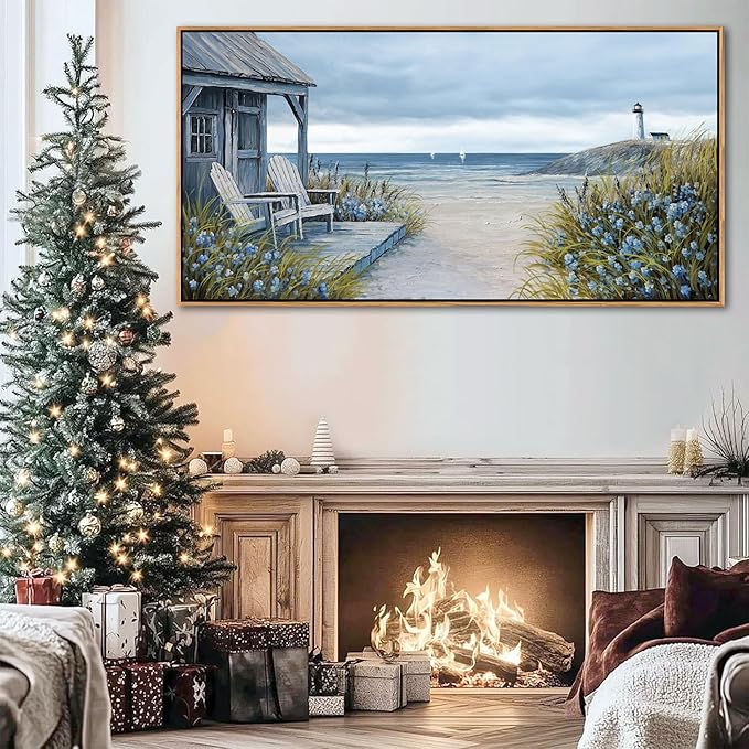 Coastal Wall Art for Living Room - Framed Vintage Wall Decor & Seascape Bedroom Beach Wall Decor | Ocean with Beach Pictures | Canvas Artwork for Home Decor Farmhouse 24×48IN