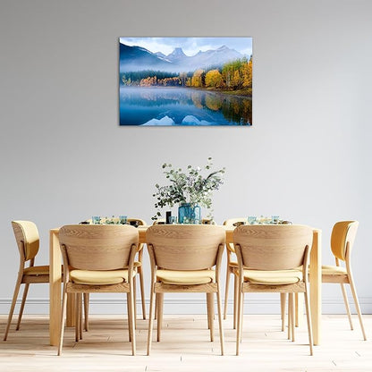 SKASNFAI Lake Canvas Wall Art National Park Forest Mountains Painting Artwork Nature Prints Poster Framed for Living Room Bedroom (28x44 inch)
