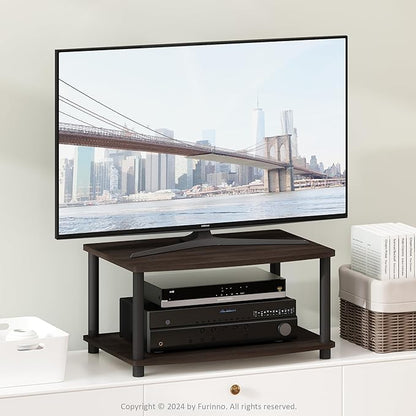 Furinno TURN-N-TUBE TV Riser Stand, 2-Tier Small Elevated No Tools TV Stand with Plastic Poles, Console for TV up to 32 inch, 15.8 x 23.8 x 11, for Living Room, Bedroom, Dark Brown