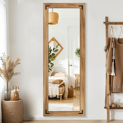 TRAHOME Full Length Mirror with Wooden Frame, 65"X24" Solid Wood Standing Floor Mirror for Farmhouse, Bathroom, Bedroom, Hanging or Leaning Wall-Mounted