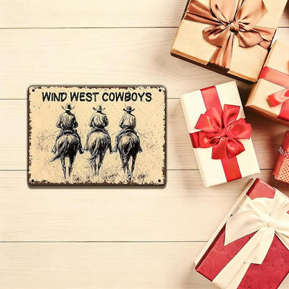 Western Cowboy Rider Vintage Tin Sign Wind West Cowboys Horse Decorative Poster Wall Art Decoration for Home Bar Club Coffee shop 12x8 Inch