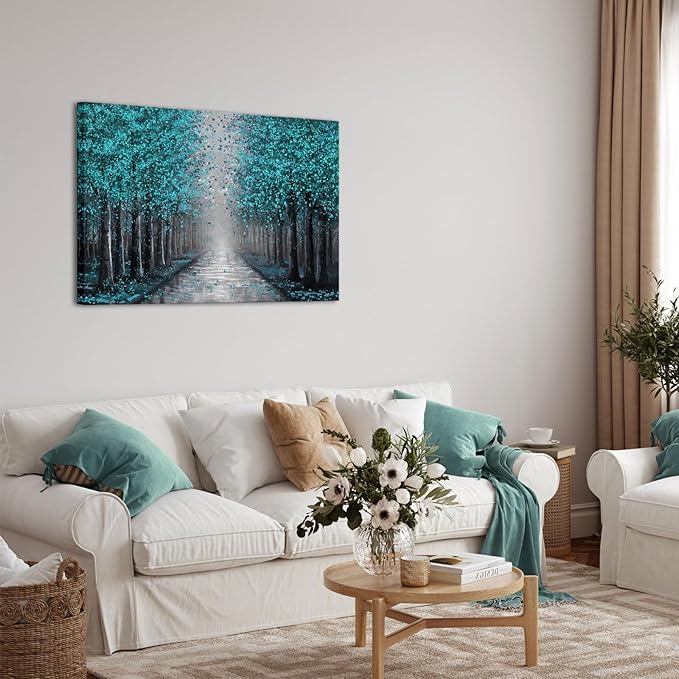 NutArtPic Teal Tree Canvas Wall Art Forest Artwork Paintings Wall Decor Fantasy Tree Picture Prints 32''x48''