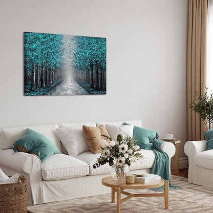 NutArtPic Teal Tree Canvas Wall Art Forest Artwork Paintings Wall Decor Fantasy Tree Picture Prints 32''x48''