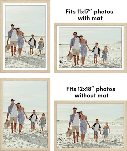Americanflat 12x18 Poster Frame with Polished Plexiglass - Set of 5 - Use as 11x17 Frame with Mat or Display 12x18 Photo Without Mat - Galleria Collection - Picture Frames for Wall - Natural Oak