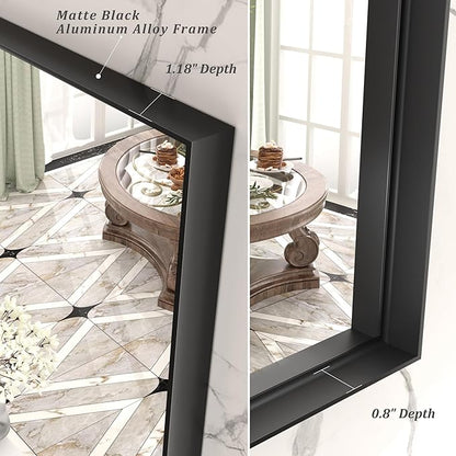 48x40 Inch Black Metal Framed Bathroom Mirror for Wall, Large Rectangle Mirror, Matte Black Bathroom Vanity Mirror, Anti-Rust, Square Corner, Shatterproof (Horizontal/Vertical)
