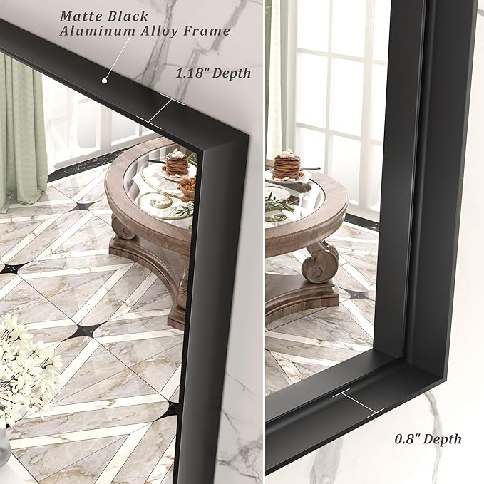 60x36 Inch Black Metal Framed Bathroom Mirror for Wall, Large Rectangle Mirror, Matte Black Bathroom Vanity Mirror, Anti-Rust, Square Corner, Shatterproof, Hangs Horizontally or Vertically