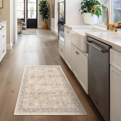 Small Area Rugs 3x4, Neutral Beige Throw Rugs for Kitchen Bathroom Bedroom, Washable Non Slip Ultra Thin Front Indoor Door Mats for Entrance Entryway Foyer, Vintage Farmhouse Earth Tone