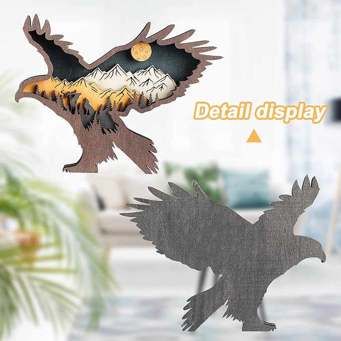 Laozai Wooden Forest Animals Eagle Decor Cabin Rustic Mountain Decor Wall Decorations for Bedroom Living Room Table Decorative