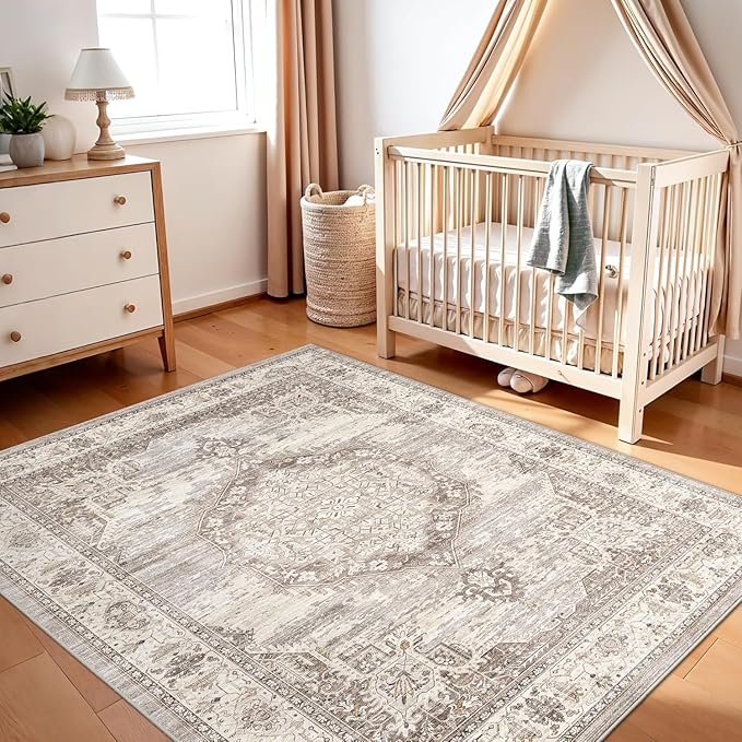 Washable Area Rugs 3x4 Entryway: Soft Ultra Thin Low Pile Mat Machine Washable Indoor Doormat Lightweight Entry Rug Anti Slip Backing Rugs for Living Room Bedroom Kitchen 3'x4' Beige