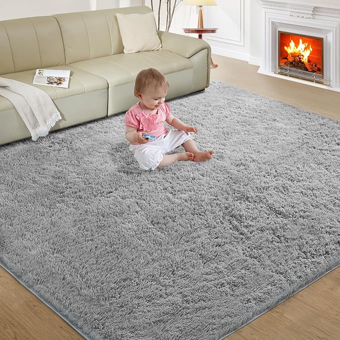 Ultra Soft Rug for Living Room, 5X8 Fluffy Shag Area Rug for Bedroom, Modern Shaggy Carpets Fuzzy Rug for Teens Dorm Nursery Home Decor Aesthetic, Upgrade Anti-Skid Durable, Light Grey