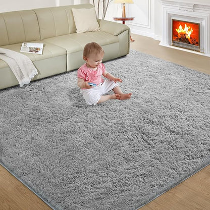 Ultra Soft Rug for Living Room, 5X8 Fluffy Shag Area Rug for Bedroom, Modern Shaggy Carpets Fuzzy Rug for Teens Dorm Nursery Home Decor Aesthetic, Upgrade Anti-Skid Durable, Light Grey