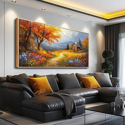 FUHAIHUA Wood Framed Canvas Wall Art For Living Room Wall Decor For Bedroom Office Wall Decoration Reddish Orange Tree Paintings Farmhouse Pictures Artwork Room Aesthetic Home Decor 20x40 In