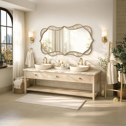 Besdomus Large Gold Bathroom Mirror: 30"x60" Scalloped Modern Long Full Length Vanity Wall Mirror - Farmhouse Decorative Vertical or Horizontal Hanging for Living Room/Entryway/Bathroom/Bedroom