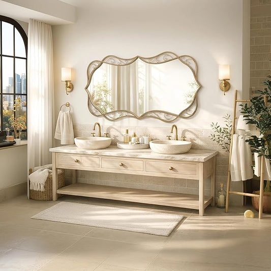 Besdomus Large Gold Bathroom Mirror: 30"x60" Scalloped Modern Long Full Length Vanity Wall Mirror - Farmhouse Decorative Vertical or Horizontal Hanging for Living Room/Entryway/Bathroom/Bedroom
