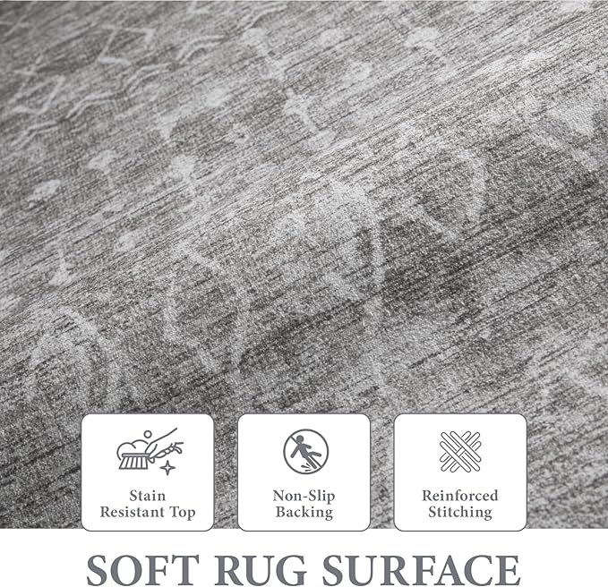 Area Rug for Living Room 9x12: Large Washable Boho Moroccan Rugs Geometric Neutral Rug, Non-Slip Foldable Morden Farmhouse Indoor Floor Carpet for Bedroom Dining Table Home (Moroccan Grey, 9'x12')