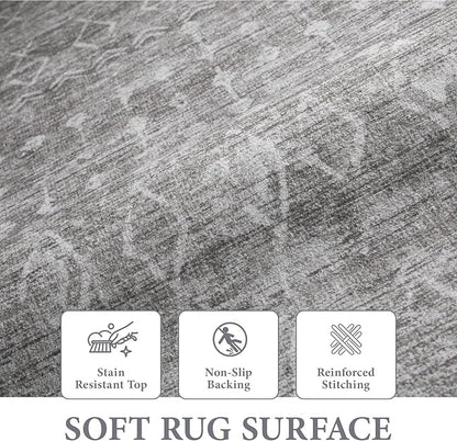Area Rug Living Room Rugs 8x10 - Large Soft Boho Geometric Rug, Non-Slip Foldable Washable Rugs Non Shedding Morden Indoor Floor Carpet for Living Bedroom Office Dining Room (Moroccan Grey, 8'x10')