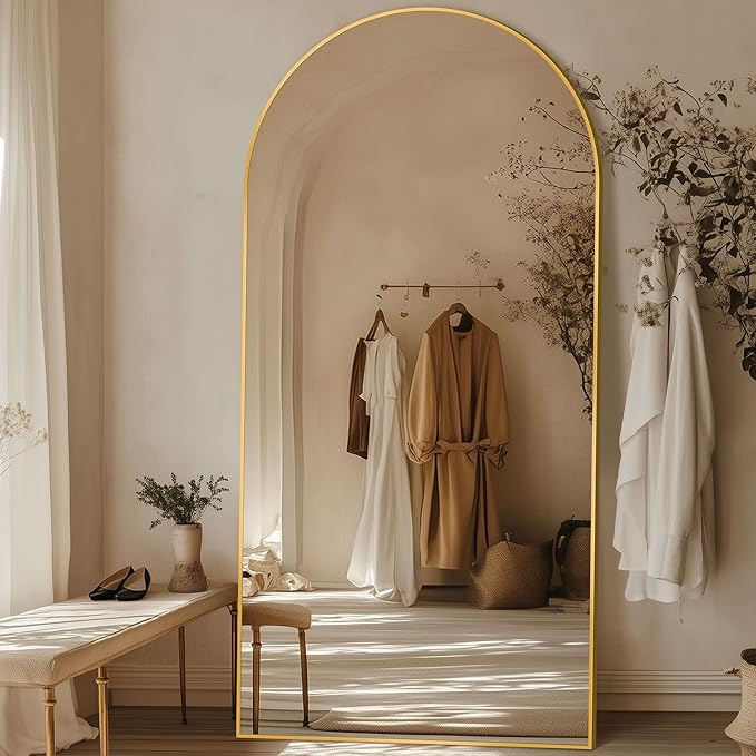 Full Length Mirror, 77"x38" Oversized Arched Mirror Large Standing Mirrors, Tall Mirrors Body Floor Mirror for Bedroom Living Room Aluminum Frame, Gold