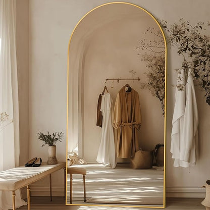 Full Length Mirror, 77"x38" Oversized Arched Mirror Large Standing Mirrors, Tall Mirrors Body Floor Mirror for Bedroom Living Room Aluminum Frame, Gold