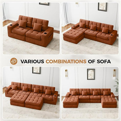 144" U Shaped Cloud Boneless Couch,Modern Modular Sectional Sofa with Layered Cushion,No Assembly Convertible Corduroy Couches for Living Room,Caramel 1 PCS