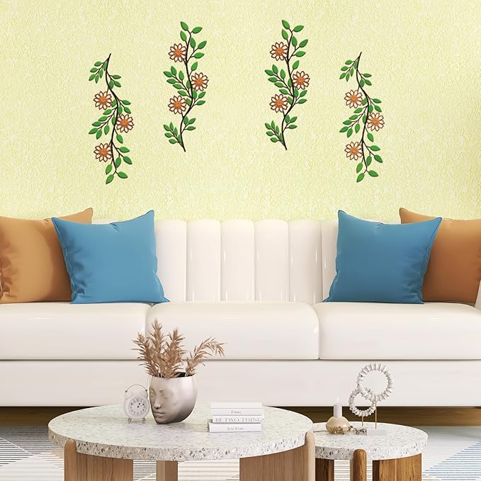 DUOOLN 2 Pcs Metal Tree Leaf Wall Decor, Long Iron Scroll Vine Wall Art Above, Rustic Hanging Sign, Line Flowers Sculpture For Above Door Living Room Office Indoor And Outdoor Decoration - Color 2