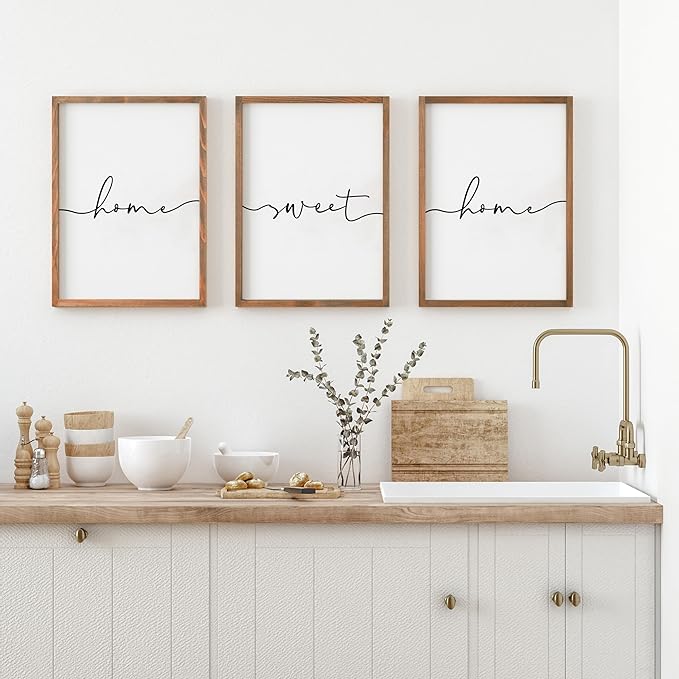 Heiple Set of 3 Framed Farmhouse Home Sweet Home Sign Above Bed Wall Decor for Bedroom Decor Wall Art Wood Signs