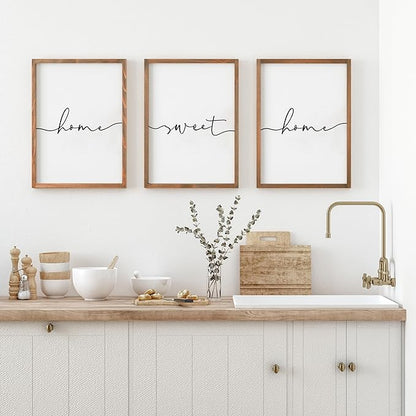 Heiple Set of 3 Framed Farmhouse Home Sweet Home Sign Above Bed Wall Decor for Bedroom Decor Wall Art Wood Signs