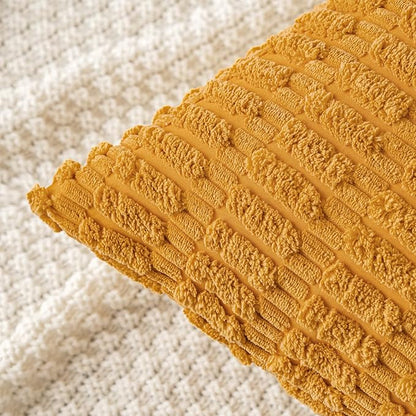 MIULEE Pack of 2 Corduroy Decorative Throw Pillow Covers 16x16 Inch Soft Boho Striped Pillow Covers Modern Farmhouse Home Decor for Summer Sofa Living Room Couch Bed Gold Yellow