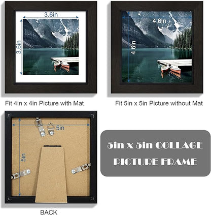 Hongkee 5x5 Picture Frame with Real Glass - Display Pictures 4x4 with Mat or 5 x 5 without Mat, Photo Frame for Wall or Table Top Display(Black, 3 Pack)