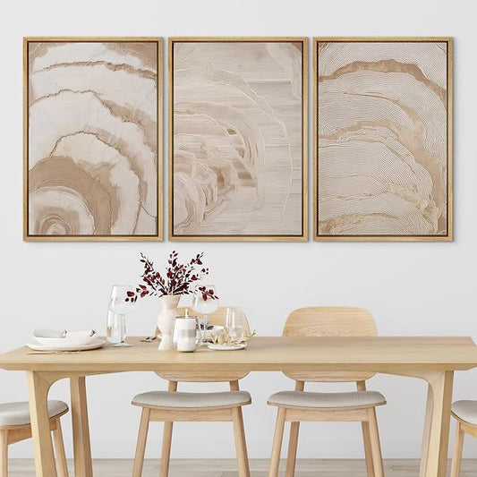 SIGNLEADER Framed Canvas Print Wall Art Set Beige Abstract Wave Neutral Illustrations Minimal Decorative Bohemian Nordic for Living Room, Bedroom, Office - 24"x36"x3 NATURAL