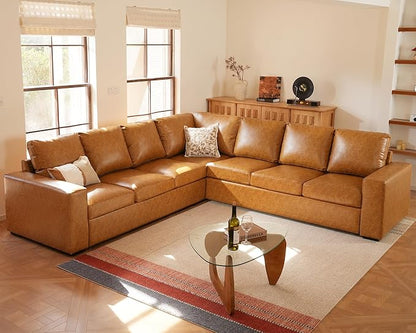 ELUCHANG 113" V-Shaped Modular Sectional Sofa Couch, Modern 7-Seat Premium Faux Leather Deep Seat Sofa with Corner, Removable Cover, Easy Assembly, Large Sofas & Couches for Living Room, Office, Brown