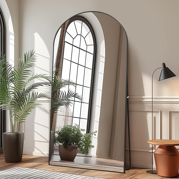 Beauty4U 71" x 32" Arched Full Length Mirror, HD Tempered Glass Floor Mirror with Black Aluminum Frame, Standing/Leaning/Wall Mounted Mirror for Bedroom, Dressing Room & Living Room