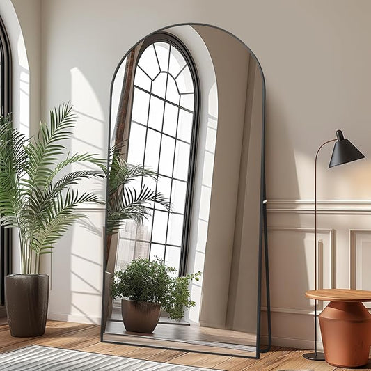 Beauty4U 71" x 32" Arched Full Length Mirror, HD Tempered Glass Floor Mirror with Black Aluminum Frame, Standing/Leaning/Wall Mounted Mirror for Bedroom, Dressing Room & Living Room