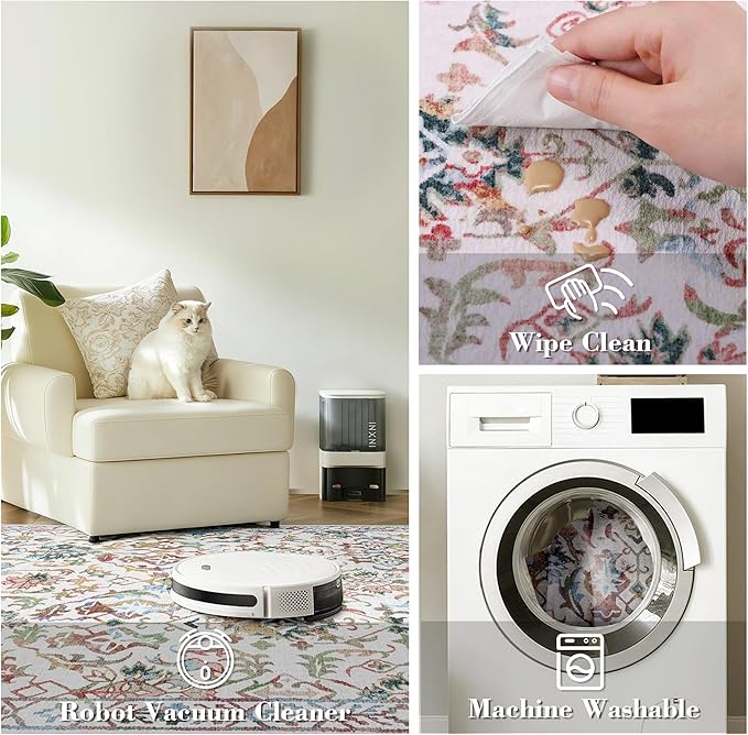 Colorful Area Rug 2x3 Entryway Rug for Bedroom Bathroom, Non-Slip Low-Pile Washable Boho Carpet Retro Accent Doormat for Laundry Room Hallway Kitchen 24x36 Inch
