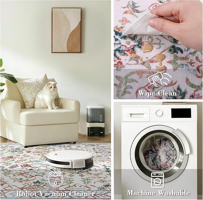 Colorful Area Rug 2x3 Entryway Rug for Bedroom Bathroom, Non-Slip Low-Pile Washable Boho Carpet Retro Accent Doormat for Laundry Room Hallway Kitchen 24x36 Inch