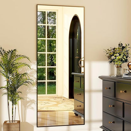 GLSLAND 64"x21" Full Length Mirror Full Body Mirror Freestanding Hanging or Leaning Rectangle Floor Mirror Aluminum Alloy for Bedroom Bathroom Living Room,Black