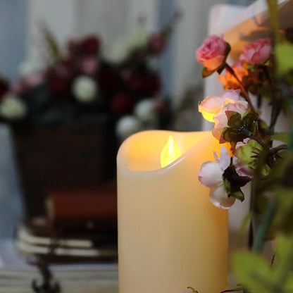 CANDLE CHOICE Outdoor Battery Operated Flameless Candles with Remote Timer Waterproof Flickering Plastic Electric LED Pillar Lights for Lantern Patio Garden Wedding Party Decorations 3x6 Inches 2 Pack